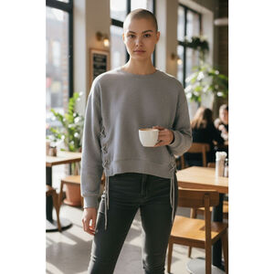 Ragdoll! Edgy Side Laced Sweatshirt with Embrodierd Stich Detail Well Made C/P